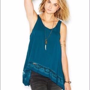 Free People Teal Trapeze Lace Trim Tank - Size XS